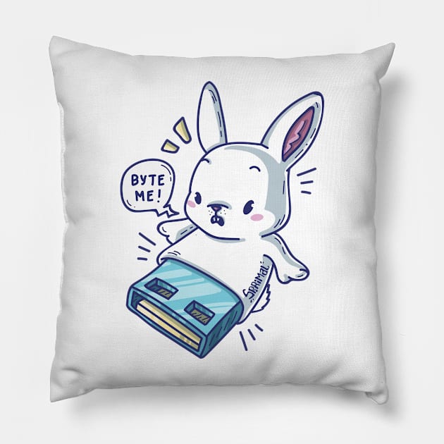 Cute rabbit flashdive saying "Byte me" Pillow by SPIRIMAL