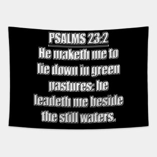 Psalms 23:2 "He maketh me to lie down in green pastures: he leadeth me beside the still waters." King James Version (KJV) Bible verse Tapestry