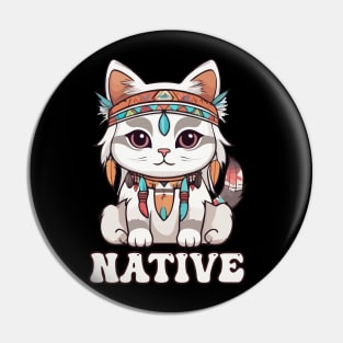 Kawaii Native American Cat Pin