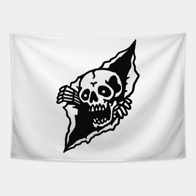 Skull Tearing up Tapestry by quilimo