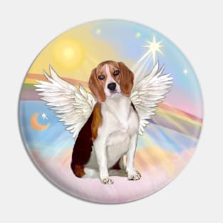 A Beagle Angel Floats in Heaven's Clouds Pin