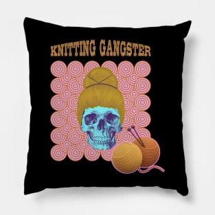 Knitting gangster retro circle skull Pillow