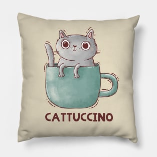 Cattuccino. Catte Latte. Cat and coffee. Pillow