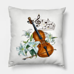 Floral Violin with Flowers Pillow