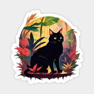 Black Cat in Colorful Garden Cat Mom Magnet