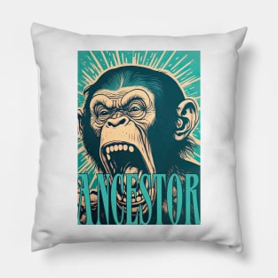 Chimpanzee Ancestor, lowbrow style Pillow