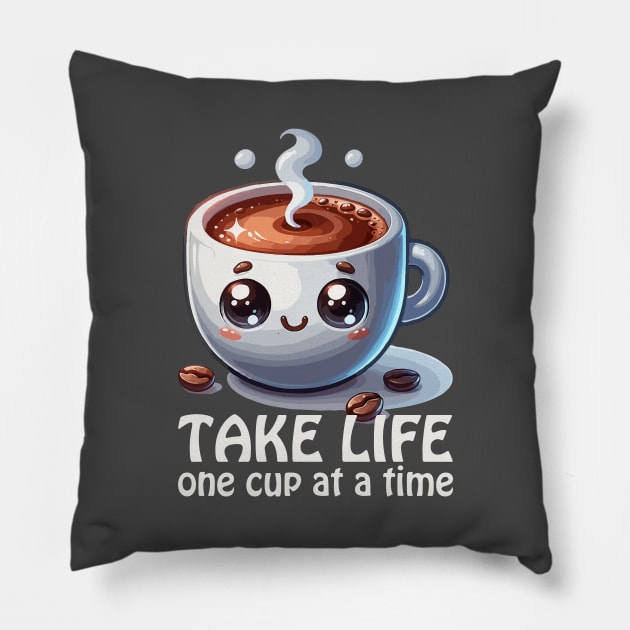 One cup at a time, coffee addict gift Pillow by Country Gal