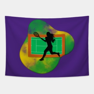 Tennis Player with Tennis Court Background and Wimbledon Colours 3 Tapestry