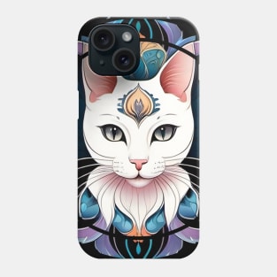 White cat mandala Phone Case