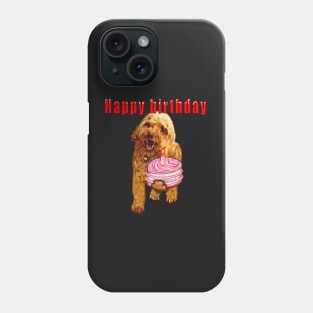 Happy birthday greetings 2022 - Cavapoo puppy dog With birthday cake and cavalie King Charles spaniel cavapoo Phone Case