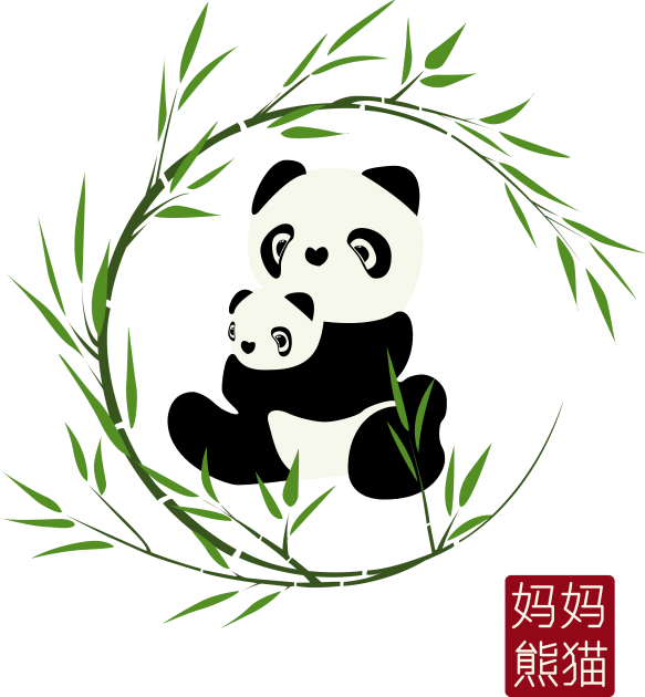 Cute Panda Mama and Cub Kids T-Shirt by BOEC Gear