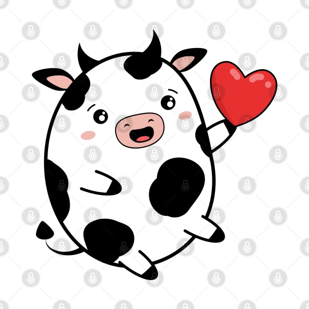 Happy cow with heart, Cute cow, Bull, Valentines day, Cute sticker, Kawaii cow by KristinityArt