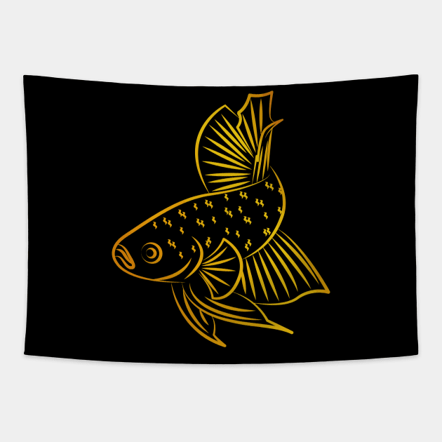 Golden Elegance: The Betta in Darkness Tapestry by ConnectingtoNature