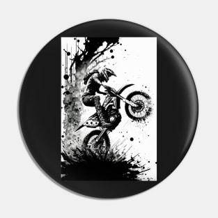 Dirt bike cool wheelie - splashed ink - white background Pin