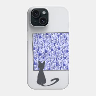 Mr.Black Cat and the school of blue fish Phone Case
