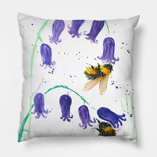 Bumble bees on Bluebells Pillow by Casimirasquirkyart