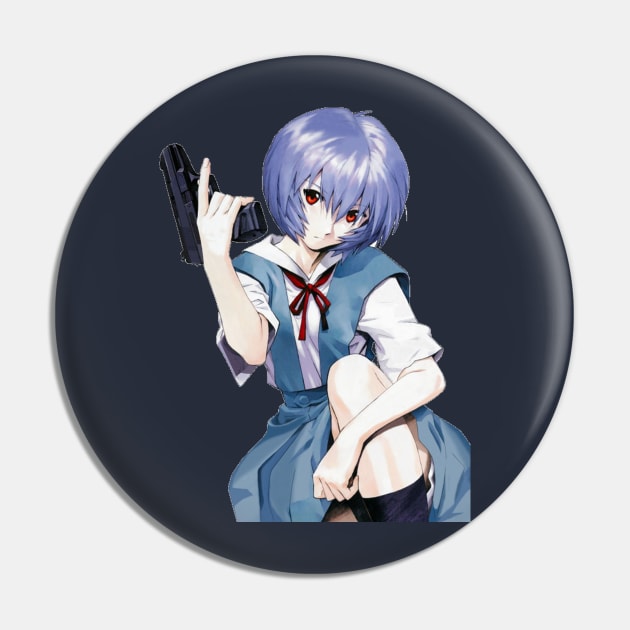 Rei Ayanami with a Gun Pin by KokoroPopShop