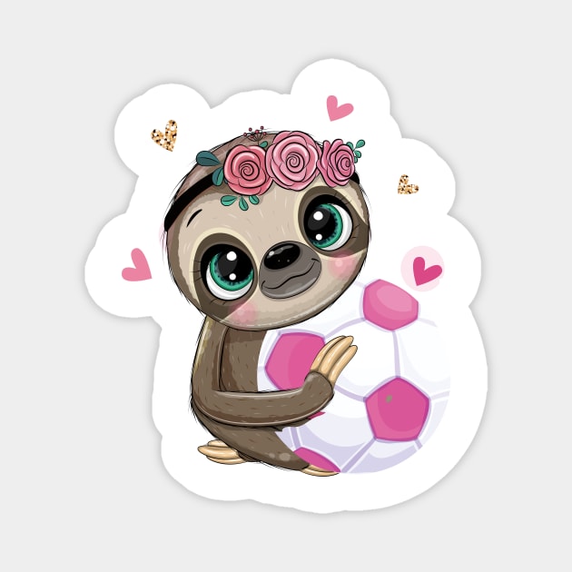 Sloth Hug Pink Sport Ball Girls Soccer Football Love .. Magnet by DODG99