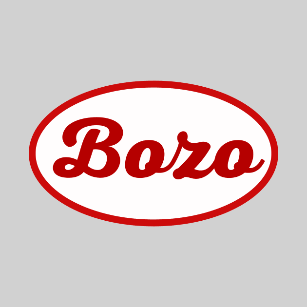 Funny Red Cursive Letters 'Bozo' Retro/Vintage Mechanic Style Name Tag by Flourescent Flamingo