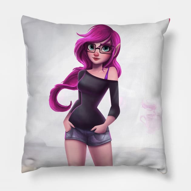 Cute girl pink hair Pillow by The Art of William