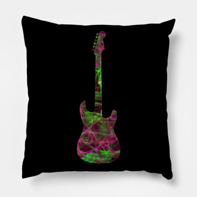 Pink on Green Flame Guitar Silhouette Pillow by gkillerb