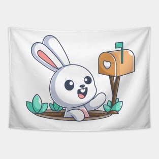 Happy cute bunny getting a love letter Tapestry