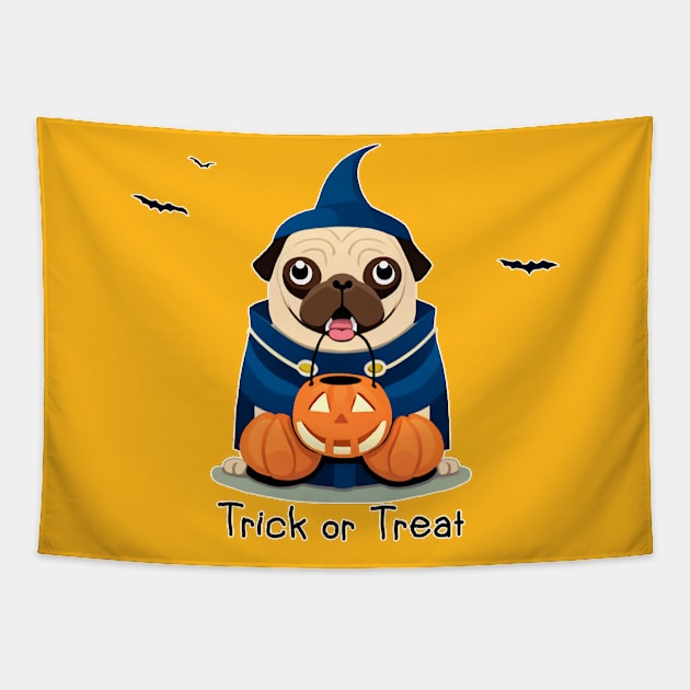 Pug goes trick or treating Tapestry by Artful Gifts