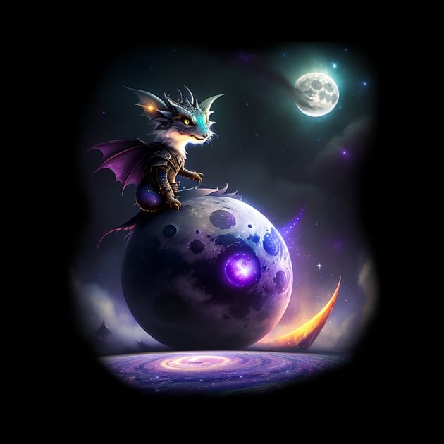 Fantasy space dragon moon scene design by Edgi