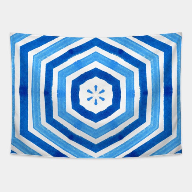 Blue and white abstract striped pattern Tapestry by craftydesigns