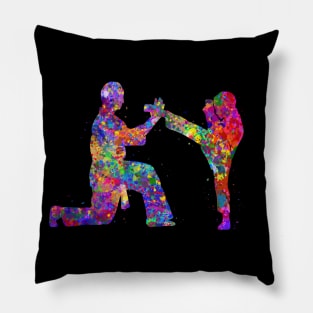 Taekwondo training watercolor art Pillow