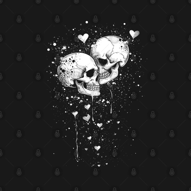 Couple Skull falling in love | Valentines Day Skull by Monochromania