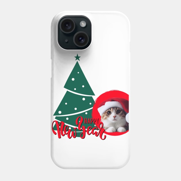 Cute Cat in Santa Hat Happy New Year ,Brafdesign Phone Case by Brafdesign