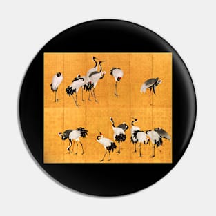 Cranes, Birds on Golden Yellow Screens, Maruyama Okyo 1770s Pin