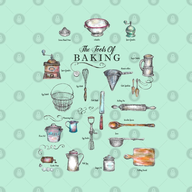 The Tools of Baking - Vintage Utensils - Kitchen Art. by FanitsaArt