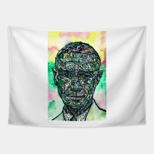 J. ROBERT OPPENHEIMER - watercolor and ink portrait Tapestry