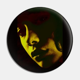 Beautiful girl face in dark lighting. Yellow green light, red tones. Dark and beautiful. Pin