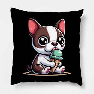 Boston Terrier Eating Ice Cream Pillow