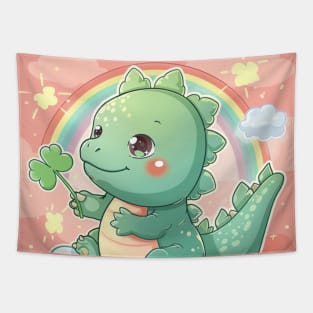 Cute Godzilla happy mood hold a clover in St Patricks day Tapestry