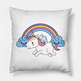 Unicorn baby across the Rainbow Pillow