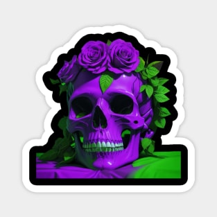 Gothic Elegance Meets Urban Flair: Green and Violet Skull Aesthetic with Roses Magnet