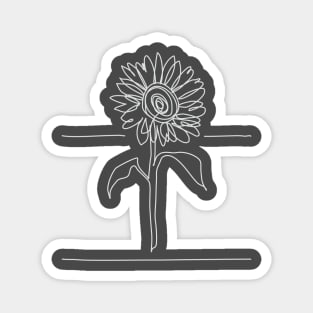 Sunflower Line Drawing - White Magnet