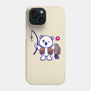 Cute Polar Bear Fishing With Fishing Rod And Fish Cartoon Phone Case