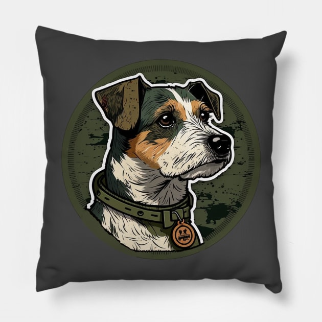 Jack Russell Terrier Camouflage Motif Pillow by Mike O.