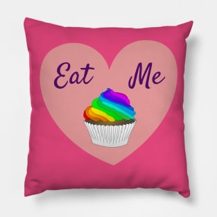 Eat Me LGBT rainbow cupcake love heart Pillow