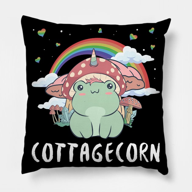 Cottagecore Aesthetic Kawaii Frog Unicorn Mushroom Pillow by Alex21