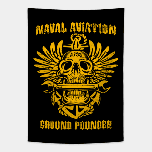 Naval Aviation Ground Pounder Vintage Skull Wings and Wrench Tapestry