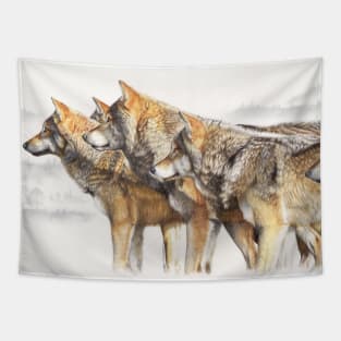 United We Stand wolf pack drawing Tapestry