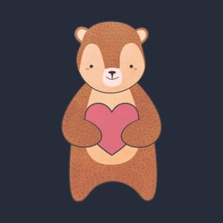 Kawaii Brown Bear Heart T-Shirt T-Shirt