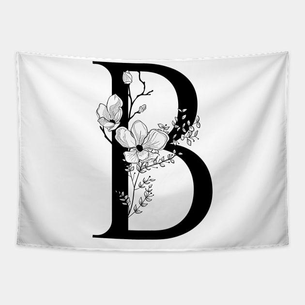 Letter B Monogram - Floral Initial Tapestry by ZenNature