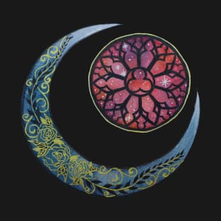 Watercolor Halloween Moon and Gothic Rose T-Shirt